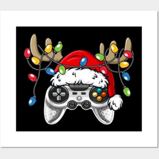 Games Controller With Santa Hat Reindeer Antlers Christmas Lights Posters and Art